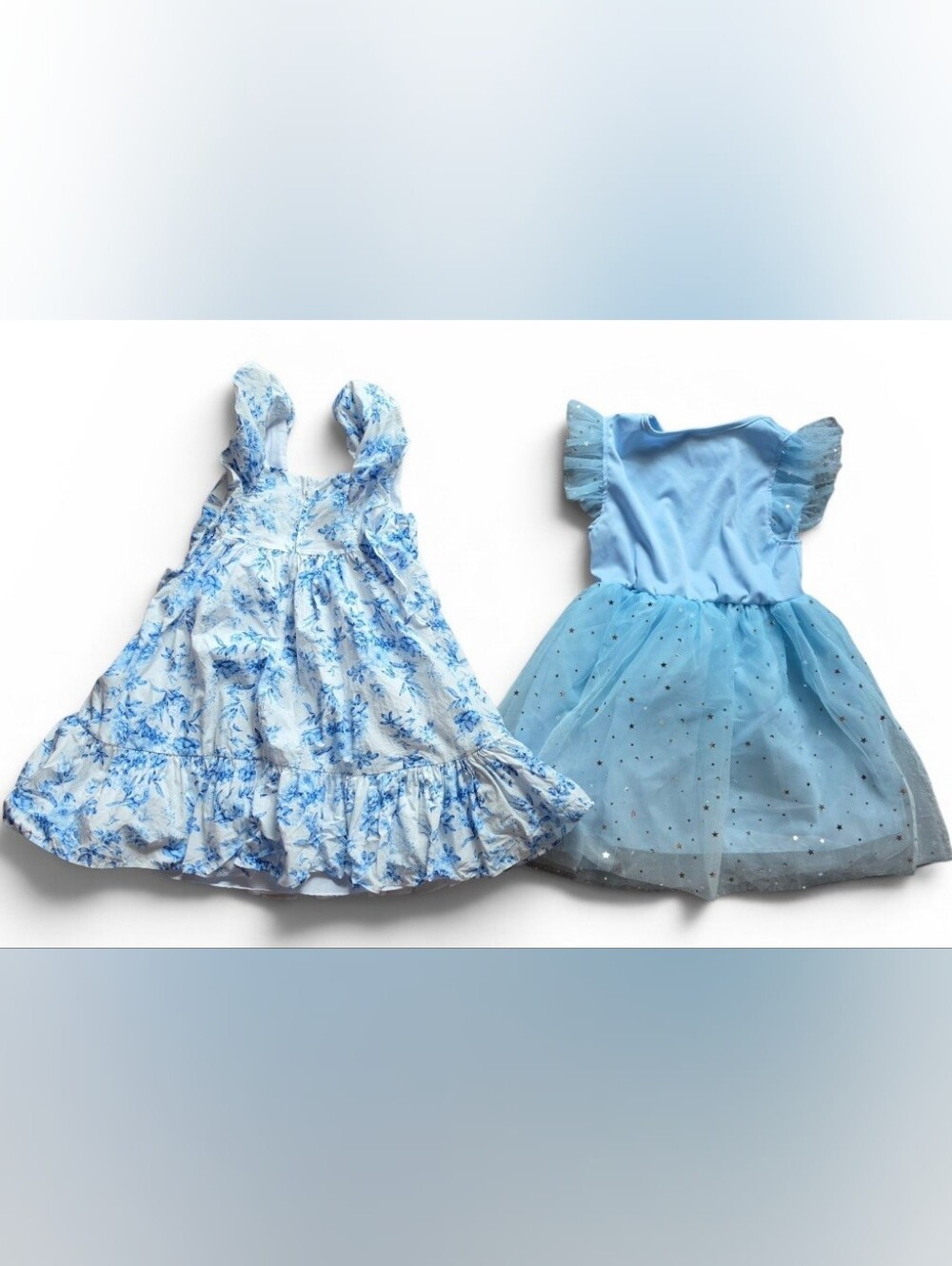 2 little girl light blue casual party floral dresses size Small - Picture 2 of 2